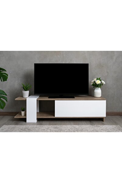 UnicSpot Heden TV cabinet, white and truffle, 120x25x37 cm