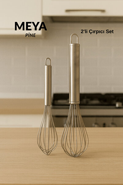 MEYA PİNE Set of 2 Stainless Steel Whisks – Small & Large Size |   Durable, Ergonomic, Multi-Purpose