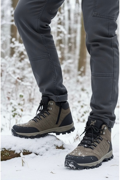 Budaks Ανδρικές μπότες με επένδυση από γούνα, ανθεκτικές στο νερό και το κρύο, με φερμουάρ και κορδόνια, μπότες πεζοπορίας εξωτερικού χώρου