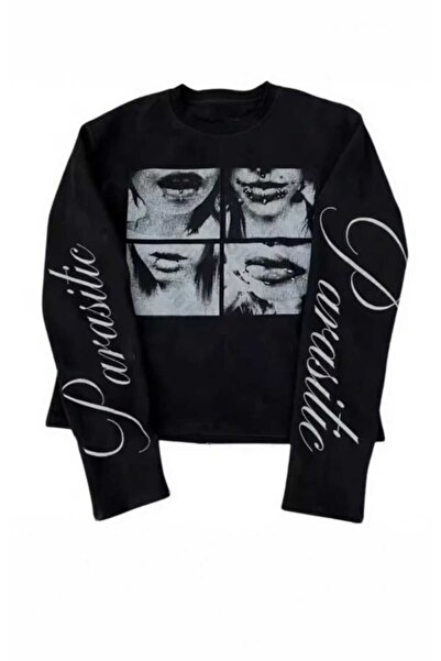 Genel Markalar Siyah Paraesite Collage Y2K Unisex Sweatshirt