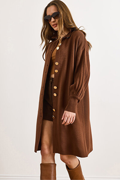 Olalook Women's Bitter Brown Button Detailed Coat Cardigan Hrk-19000445