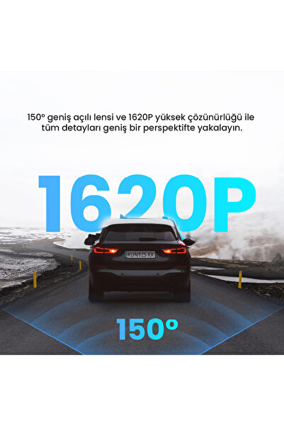 +360 Botslab Hk50 Set / 3k Qhd Wifi 150° Ultra Geniş Açı Gece Görüşlü Akıllı Araç Kamera + Park Kiti