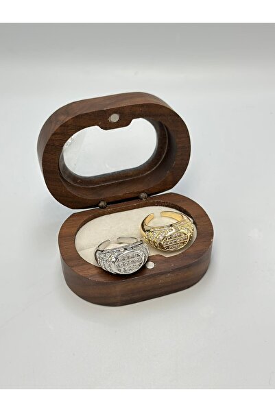 MyladyAccessoriess خاتم قابل للتعديل بقطع بيضاوي وتفاصيل حجرية (مطلي بالنحاس) فضي