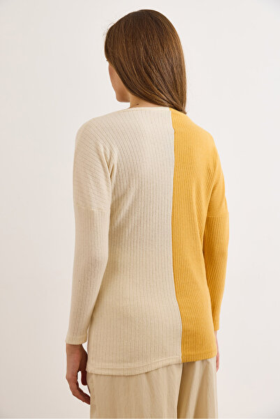 Olalook Women's Mustard Ecru Blocky Fleece-Lined Casual Blouse Blz-19002519