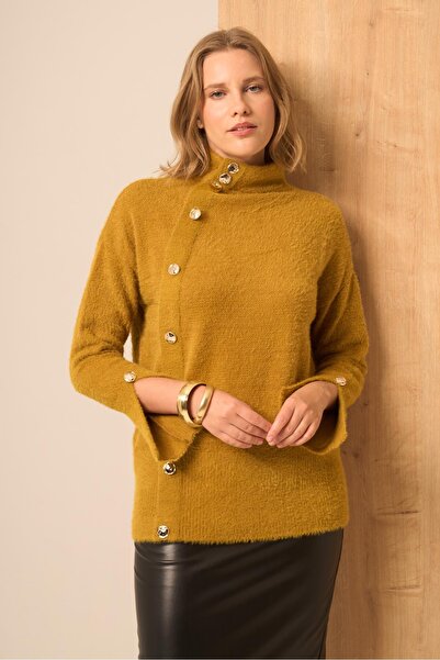 FTZ WOMEN Women's Button Detail Sweater Mustard 25064