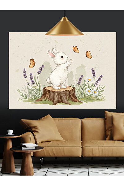 KanvasSepeti Rabbit Butterflies Pictură în ulei de înaltă calitate texturat C...