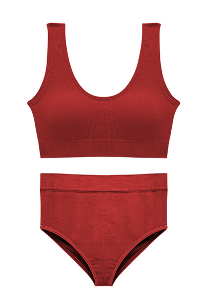 FridayIn Simplicity Suspender Solid color Splicing No steel ring Strapless sleeve Bra&Panty Sets