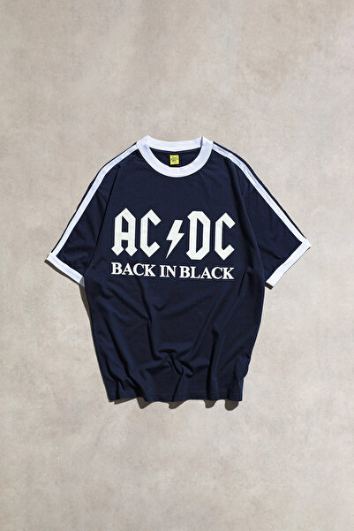 Overdrive AC/DC Back in Black Lacivert Unisex Oversize Kısa Kol Tshirt