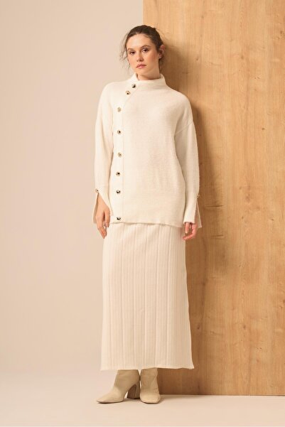 FTZ WOMEN Women's Button Detail Sweater Ecru 25064