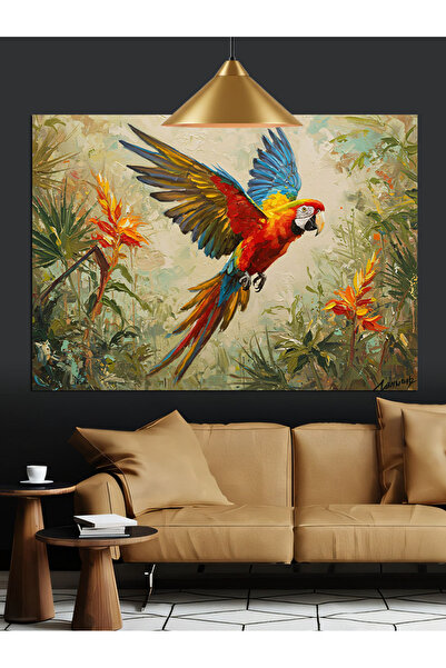 Artmeg Pânză decorativă cu papagal colorat în pădurea tropicală - Tablou din ...
