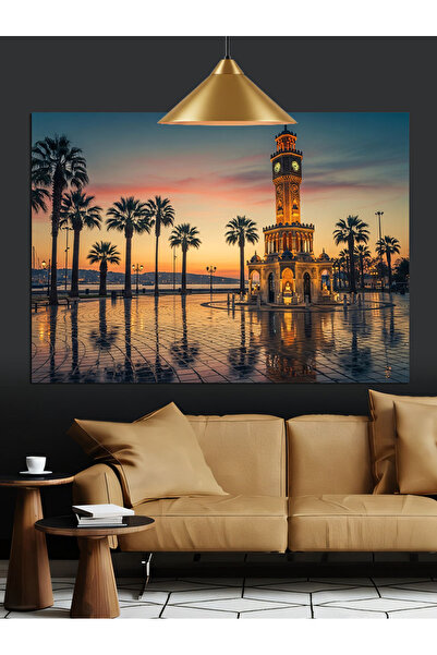 KanvasSepeti Turnul ceasului din Izmir Pictură în ulei decorativă Texturată Pânză de înaltă calitate Pictură pe pânză 70 x 50 cm