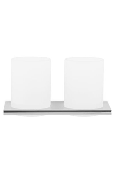 Maison Mex Double glass holder, SANTI, L.19 l.10 H.10 cm, chrome/transparent