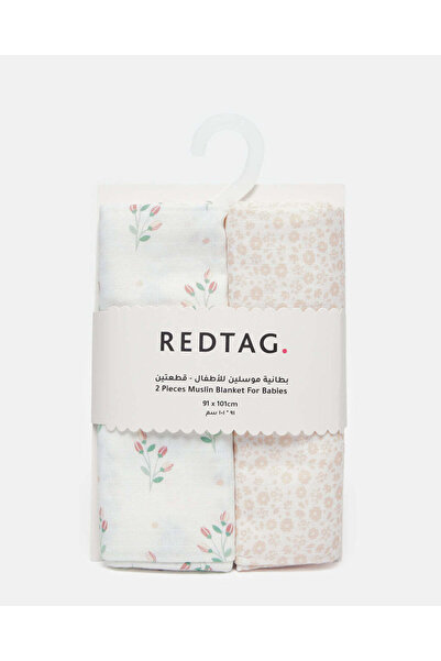 REDTAG طقم بطانية موسلين باللونين الوردي الفاتح والأبيض (قطعتين)