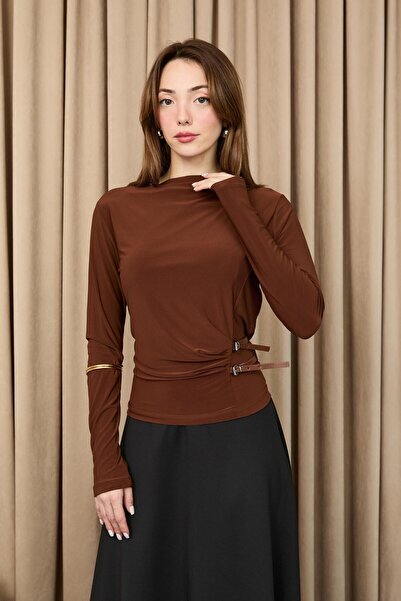 Loreen Women's Belt Detailed Blouse -20721Blz - Brown