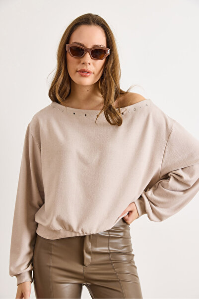 Olalook Women's Stone Bird's Eye Detailed Soft Blouse Blz-19003174