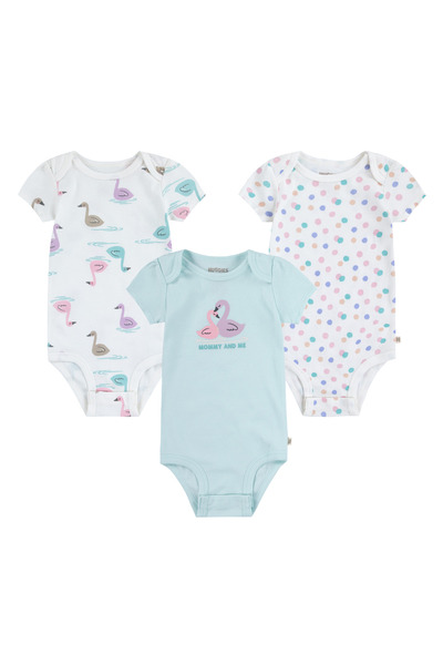 Huggies طقم بدلة جسم Hugg للبنات من 3 قطع بلون أزرق مبيض