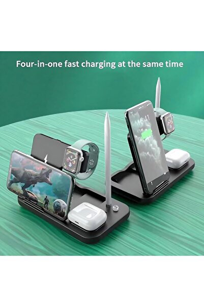 Generic Wireless Charger 4-in-1 Charging Station with Digital Alarm Clock for iPhone, Apple Watch, AirPods,