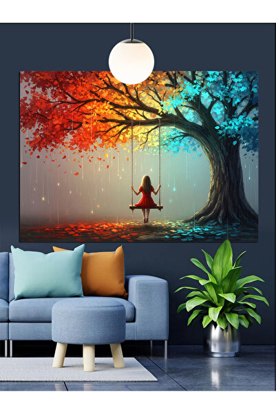 KanvasSepeti Pictură în ulei cu textură colorată sub copac, pictură pe pânză ...