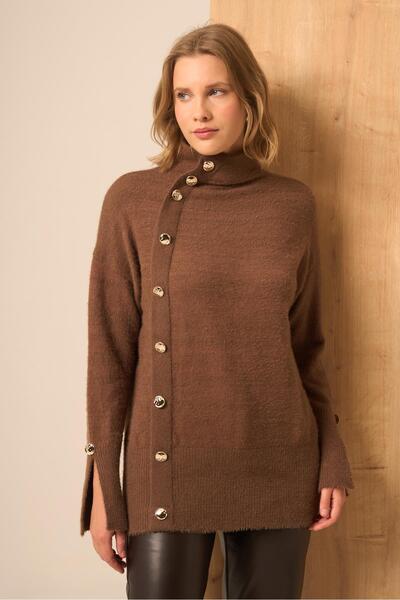 FTZ WOMEN Women's Button Detail Sweater Brown 25064