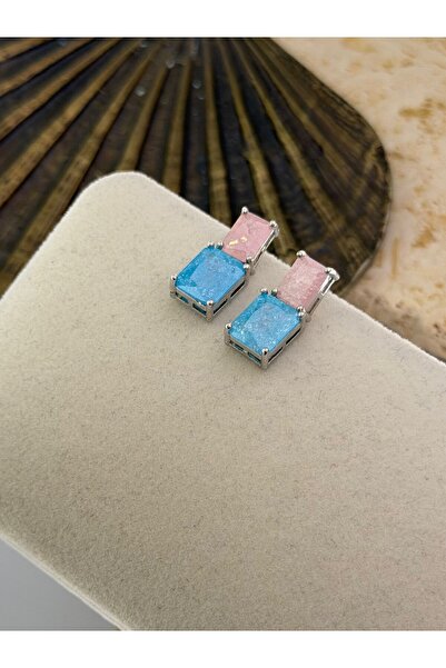 MyladyAccessoriess Pink and Blue Baguette Stone Earrings (Brass Plated)