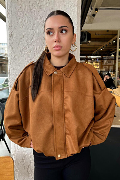 Rich Women's Tan Oversized Suede Bomber Jacket