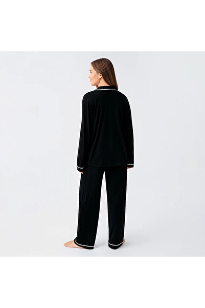 Penelope Snug Long Sleeve Oversized Stretchy Viscose Pajama Set - Blacks