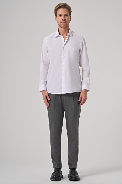 Morven Men's White Basic Regular Fit Hard Collar Pocket Shirt