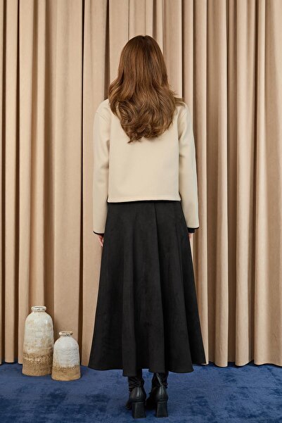 Loreen Γυναικείο Κοντό Παλτό με Κέντημα - 20719CKT - ΜΠΕΙΓΚΕ-ΜΑΥΡΟ