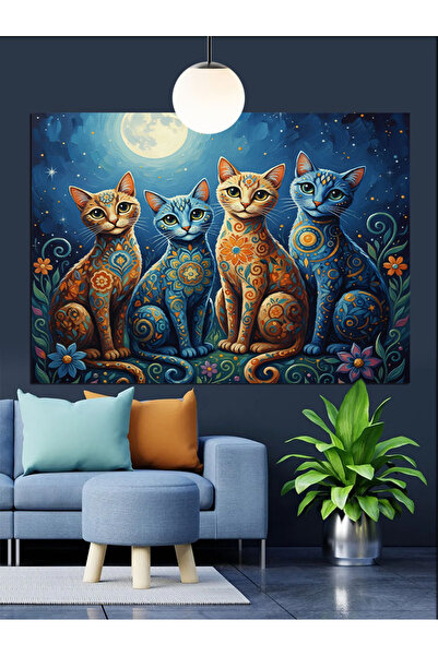 KanvasSepeti Pictură în ulei de înaltă calitate cu pisică de tatuaje texturat...