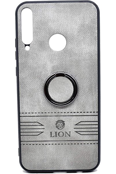 Lion Luxury Leather Back Case with Stand for Huawei Y7P (Gray)
