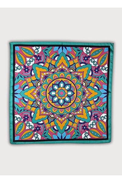 POZİTİF MRK Green Light Mandala Twill Satin Multi-Color Scarf 58Cmx58Cm