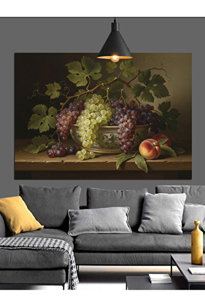 KanvasSepeti Coș cu struguri Fructe Pictură în ulei de înaltă calitate textur...