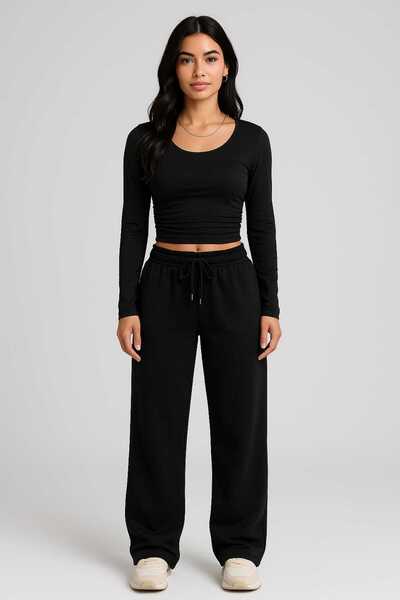 SERYY MODA Γυναικείο μαύρο χειμερινό παντελόνι φόρμας υψηλής ποιότητας, με χα...