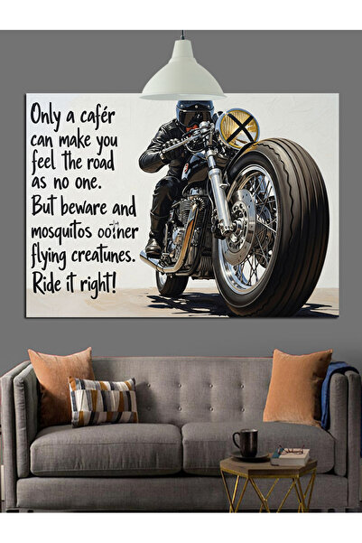 KanvasSepeti Motocicletă neagră Pictură în ulei de înaltă calitate texturat C...
