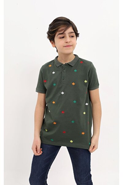 Toontoy Boy's Printed Polo Neck Buttoned Short Sleeve T-Shirt