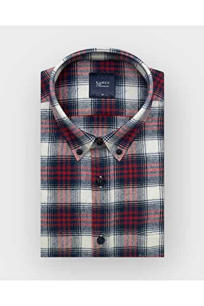 KAMER Regular Fit Winter Long Sleeve Button-Up Collar Plaid Multi-Color Shirt 3870R