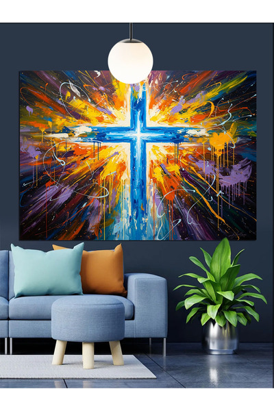 KanvasSepeti Cruce Luminoasă Creștină Pictură în ulei de înaltă calitate text...