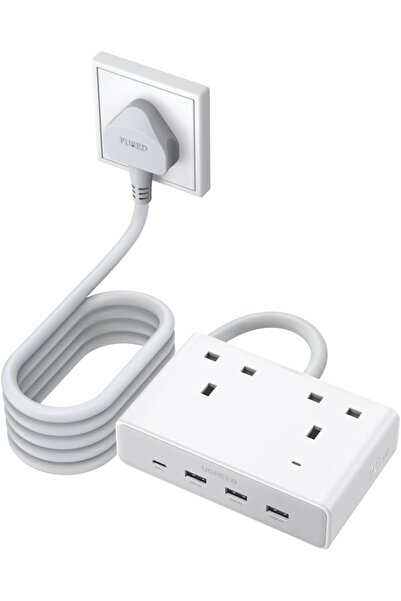 Generic UGREEN Nexode 6-in-1 Power Strip (1.5m) – 2 AC Outlets, 1 USB-C PD20W, 3 USB-A, 2990W, White