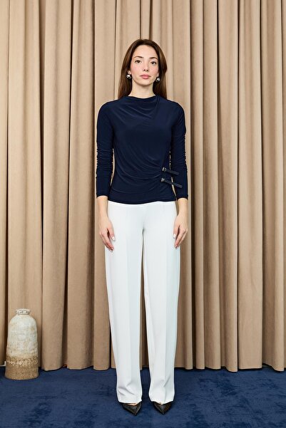 Loreen Women's Belt Detailed Blouse -20721Blz - Navy