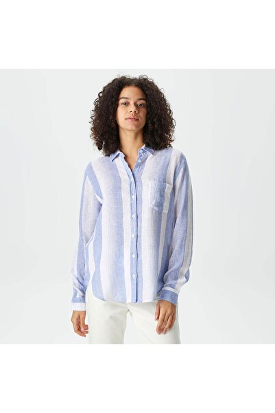 Nautica Women's Blue Standard Fit Long Sleeve Striped Shirt