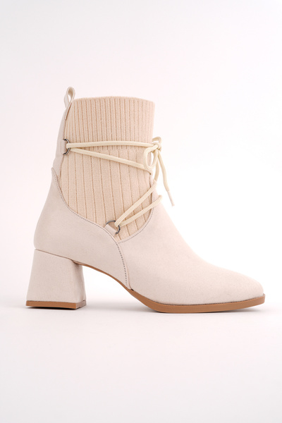 Madam Tarz Μπότες με χοντρό τακούνι Emma με πλεκτό κορδόνι