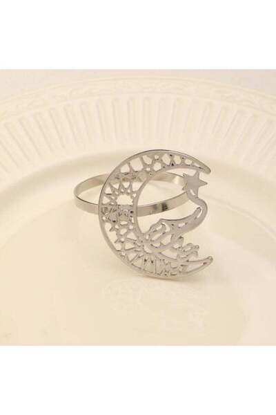 Generic 4pcs Ramadan Napkin Rings Silver Metal Napkin Rings Holder for Eid Mubarak Party