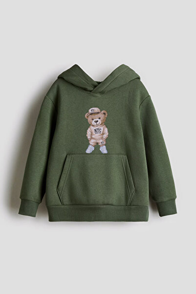 kinderos Hooded Teddy Bear Printed Thick Children's Sweatshirt - 26K 1629