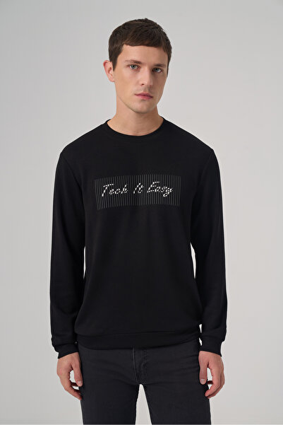 Morven Men's Black Trend Printed Crew Neck Sweat-Shirt