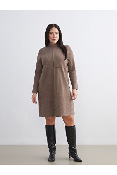 LC Waikiki Lcw Comfort Plus Size Mock Neck Mini Dress