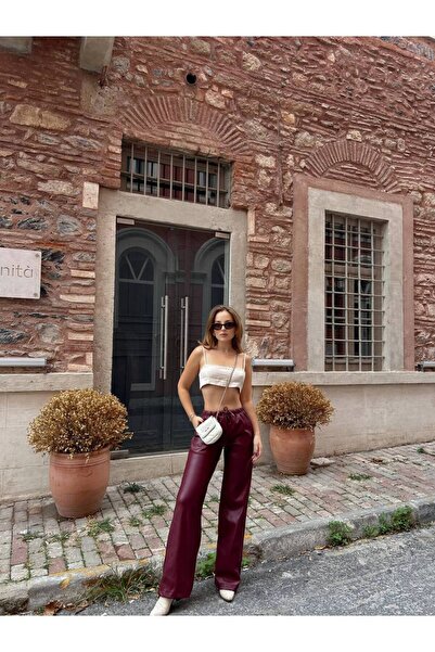 b buhari bykoc High Waist Elastic Waist Leather Pants
