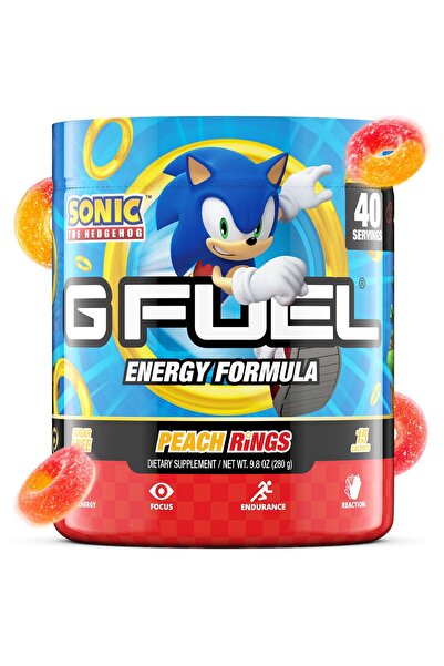 G Fuel Sonic Energy Drink Powder, Pre-Workout Caffeine Mix, Sugar Free, 9.8 oz (Peach Ring Candy)