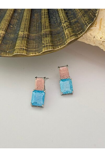 MyladyAccessoriess Pink and Blue Baguette Stone Earrings (Brass Plated)