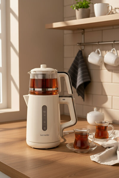 Bernardo Venedik Cam Demlikli Çay Makinesi Krem