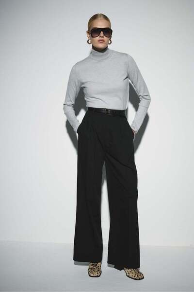 tailor's room Pensli Geniş Paça Pantolon - Siyah